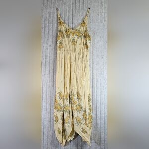 Urban Outfitters Yellow Floral Maxi Dress Large Boho Handkerchief Hem